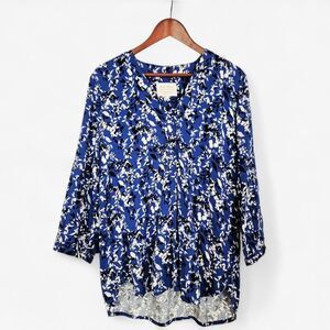Part Two Copenhagen Natalie Blue Floral Viscose Long Sleeve V-Neck Blouse Top 40